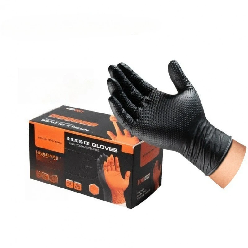 Heavy Duty Diamond Pattern Nitrile Gloves Thickened Wear Resistant Disposable Pure Nitrile Work Gloves for Industrial Mechanic