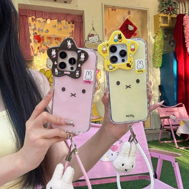 

﻿Luxury camera lens protect Cute Cartoon Miffy phone case For iPhone 14 15 16 17 Pro Max Lovely Furry Miffy Wrist Strap ﻿﻿﻿﻿﻿