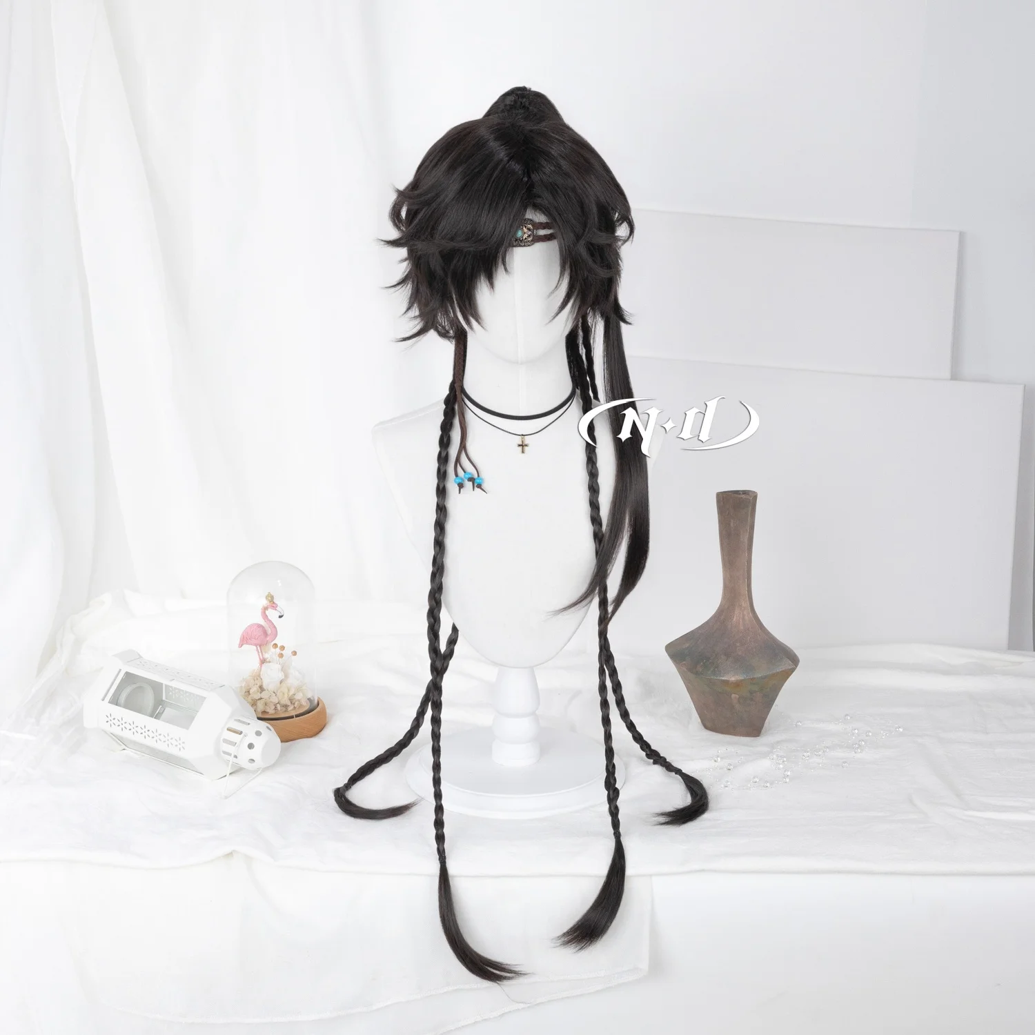 ND Brand Braids Clip Short Hair Black Ancient Style Chinese Japanese Korean Costume Hanfu Hanbok Kimono Samurai Cosplay Wigs