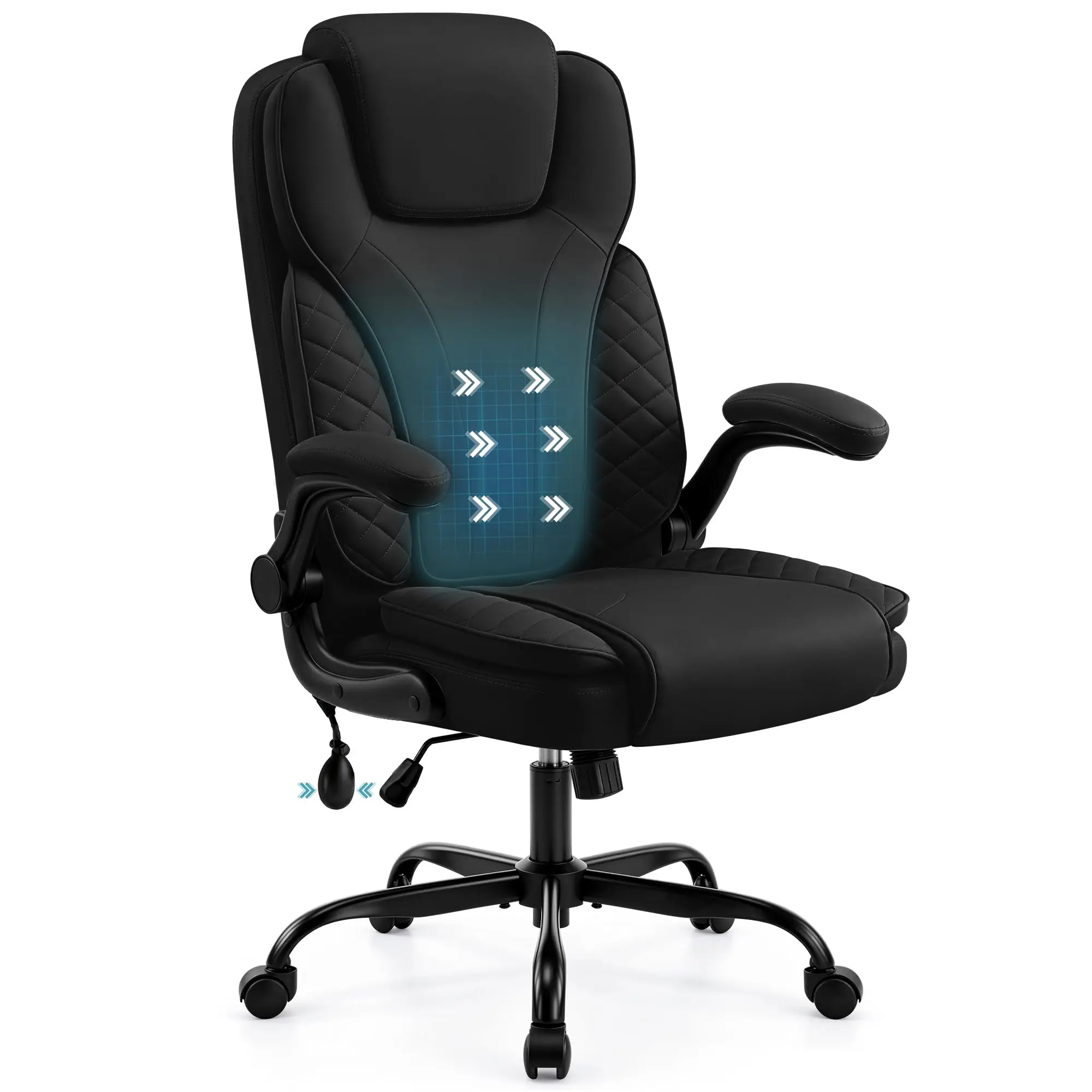 Ergonomic Office Chair, PU Leather High Back Executive Chair with Adjustable Inflatable Lumbar Support and Padded