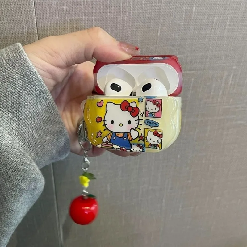 Hello Kitty Headset Case Sanrio Anime Cartoon Printing Kawai Bluetooth Headset Case Airpods Pro Decorative Ornament Holiday Gift view 2