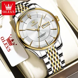 OLEVS 9927 Original Automatic Men's Watches Simple Dual Calendar Luxury Business Mechanical Wristwatch Stainless Steel Man Watch