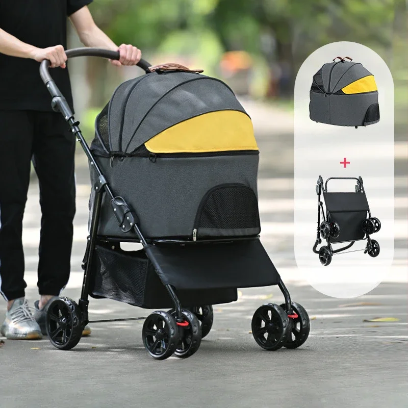 Lightweight Pet Stroller Foldable Medium and Large Dog Walking Cart Detachable Portable Pet Basket Cat and Dog Universal Vehicle