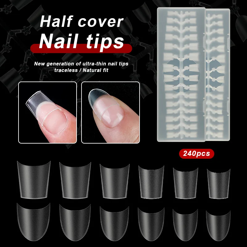 

Medium Square Nail Fake Patch, 240 Pieces Soft Gel X Nail Fake Patch Square Matte Transparent Semi-Covered Acrylic Nail Fake Pat