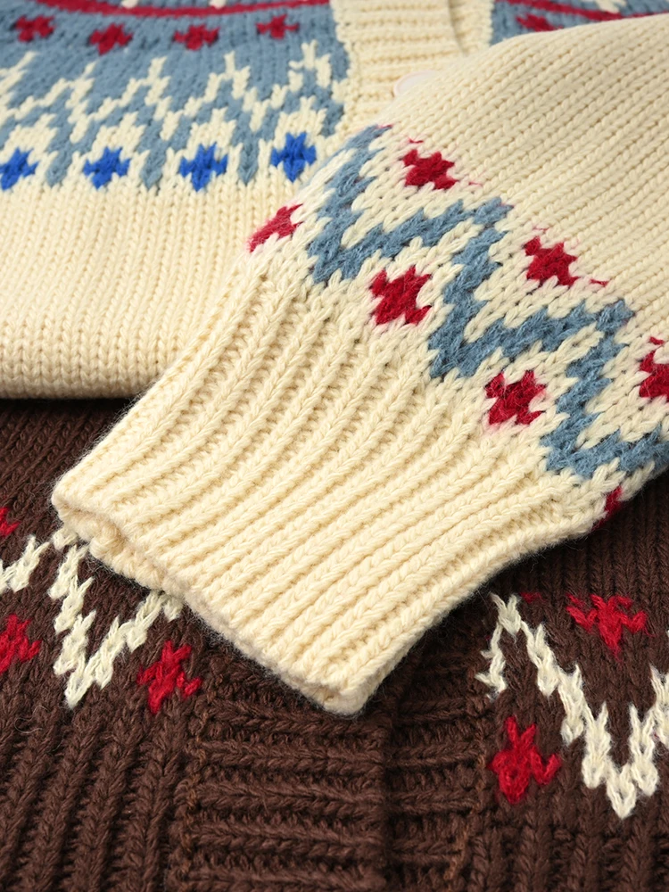 

QianXin Retro Fair Isle Color Blo Long Sve round Ne Женский весенне-осенний этнический трикотаж, верхняя одежда, кардиган