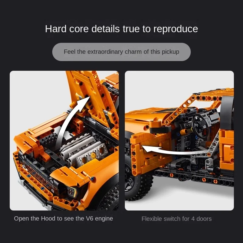 شاحنة صغيرة سباق اللبنات البرتقالية فورد رابتور F150 على الطرق الوعرة شاحنة صغيرة تجميعها اللبنات نموذج اللعب الذكور هدية