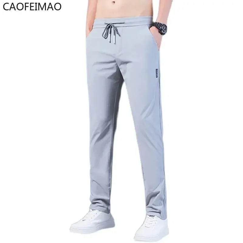 Men's Casual Pants Summer Solid Breathable Drawstring Pocket Straight Trousers Male Thin Quick-Drying Sweatpants Sports Pants