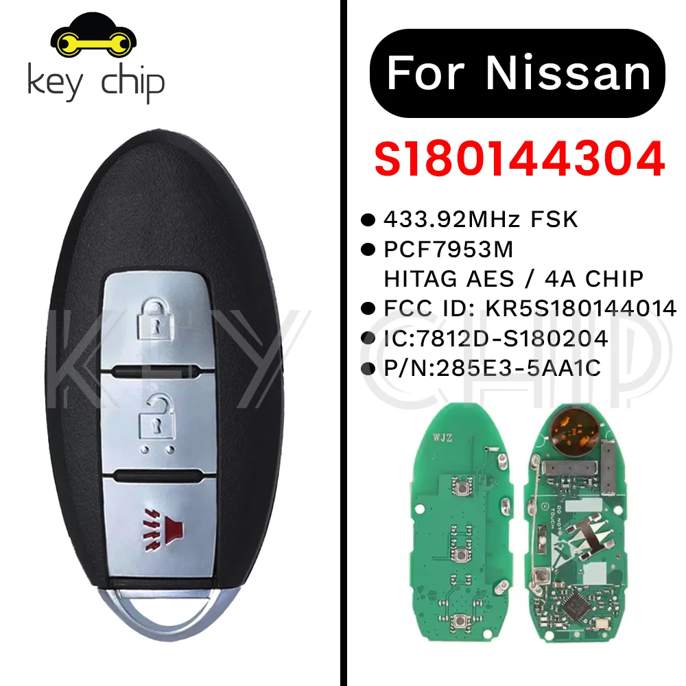 

S180144304 R5S180144014 Смарт-ключ для Nissan Pathfinder 285E3-5AA1C 7812D-S180204 4A ЧИП 433,92 МГц FSK 2 + 1 кнопки