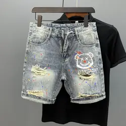 Men's Short Jeans Pants Hip Hop Ripped Multi Color Male Denim Shorts Graphic Jorts Harajuku Thin Vintage Xxxl Korean Fashion Emo