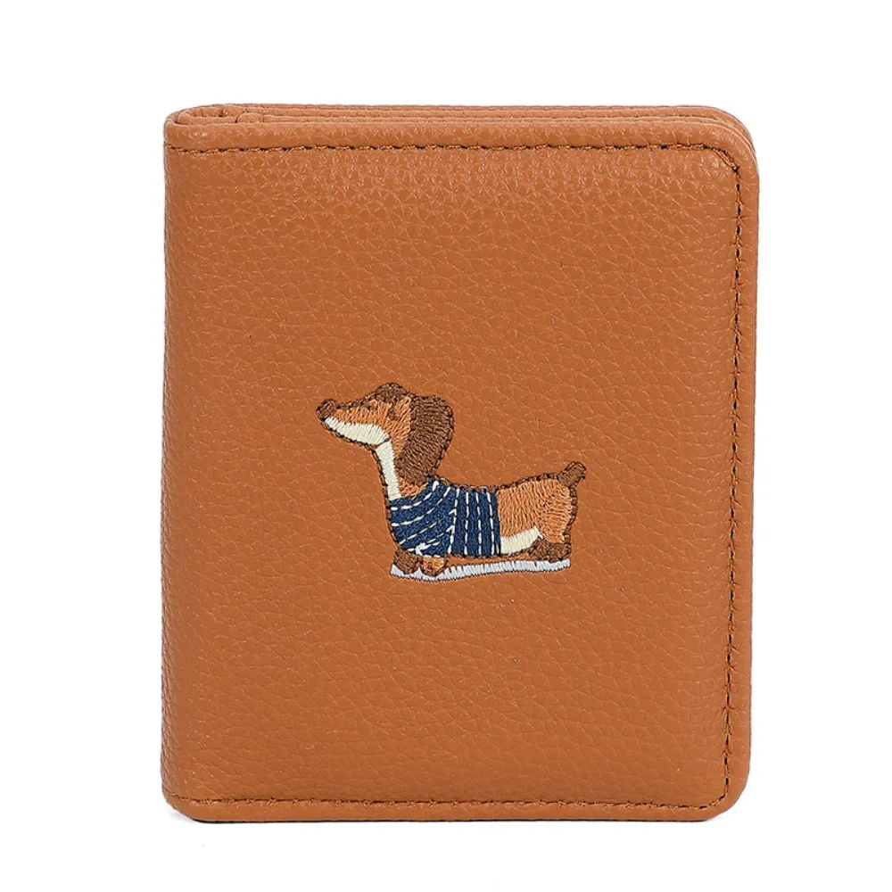 Solid Color Embroidery Dachshund Dog Wallet PU Leather Mini Sausage Dog Organ Card Bag Thin Multiple Card Leather Card Holder