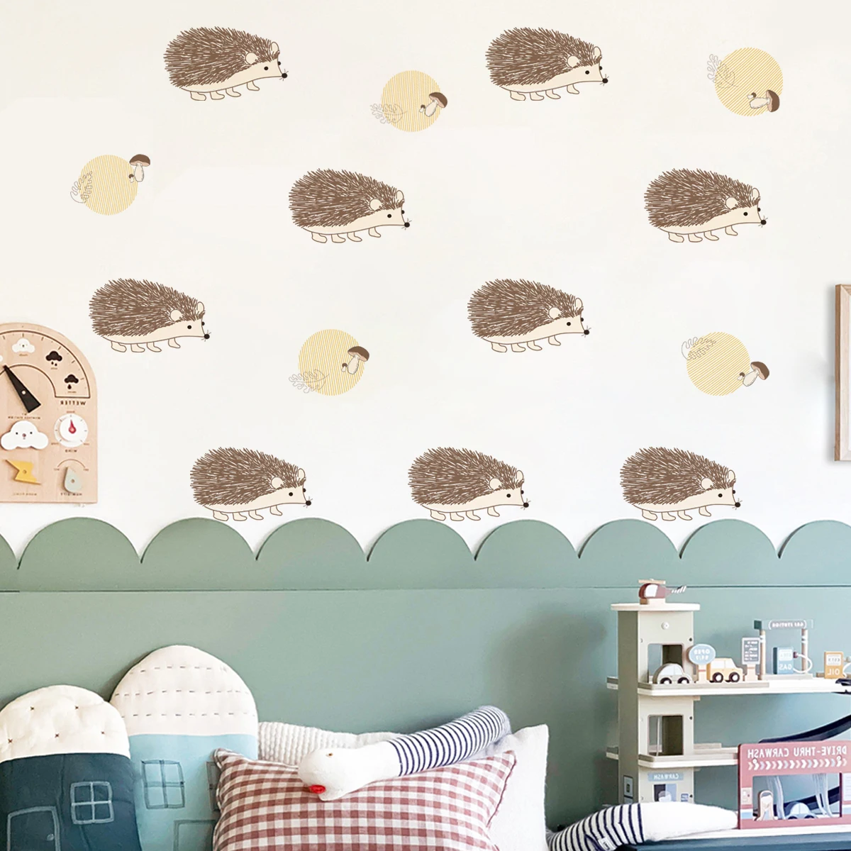 

Boho Hedgehog Mushroom Leaves Wall Sticker Nursery Child Room Wall Art Decal Kids Room Vinyl Bedroom Living Home Decor