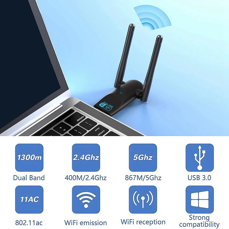 دونجل USB WiFi للكمبيوتر ، محول بدون محرك ، يدعم Windows 11 ، 10 ، 8 ، 7 ، Vista ، XP ، OS ، 5Ghz ، Mbps ، USB3.0