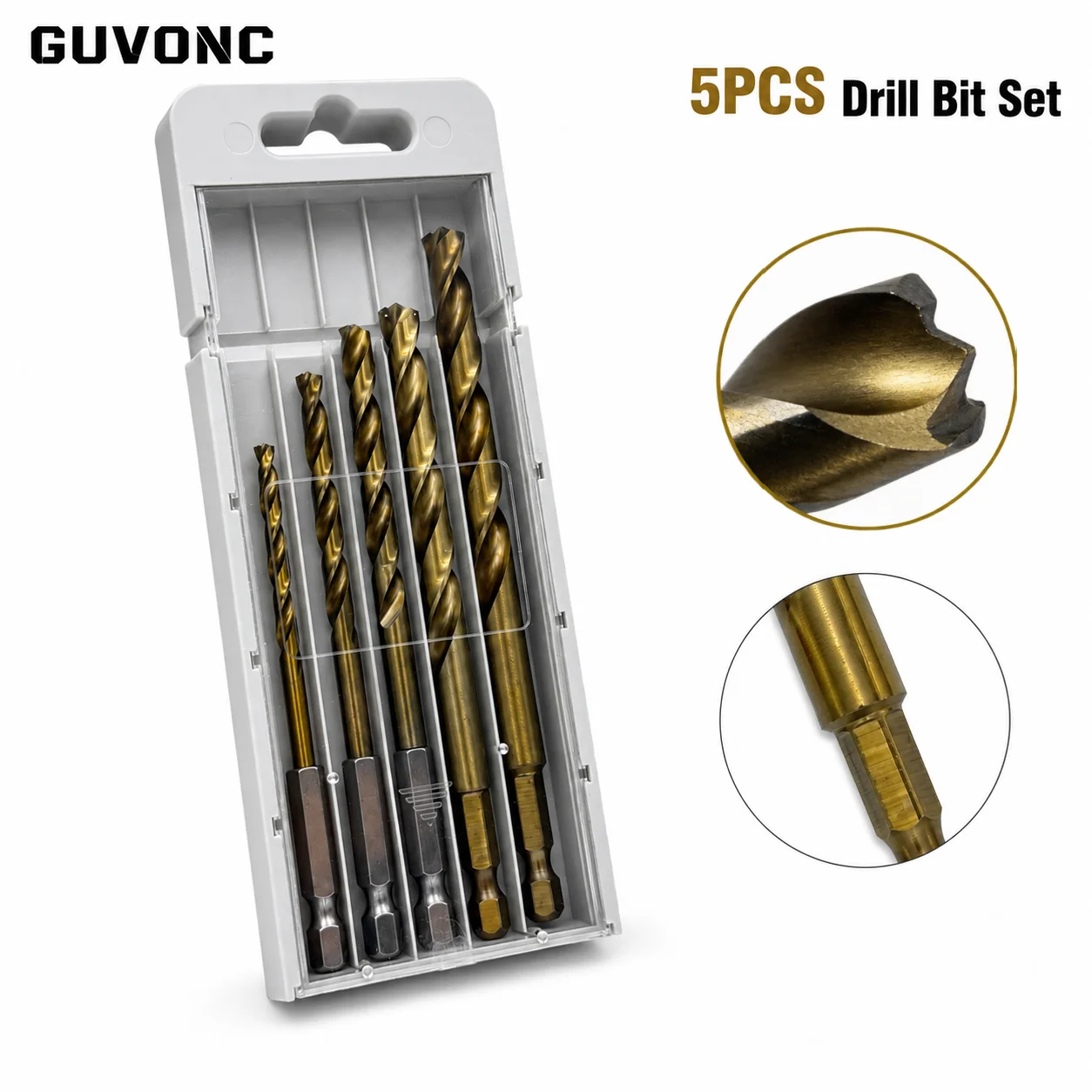 HSS Twist Drill Bits 5PCS 4‑10mm Hexagonal Shank Kit Sharp Drill Bits for Multi‑Material Household Drilling Tasks