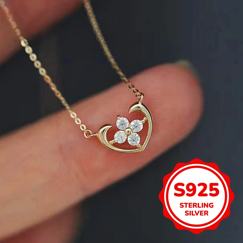 

s925 sterling silver cross flower heart four-leaf clover necklace for women light luxury classic elegant fashion retro simple