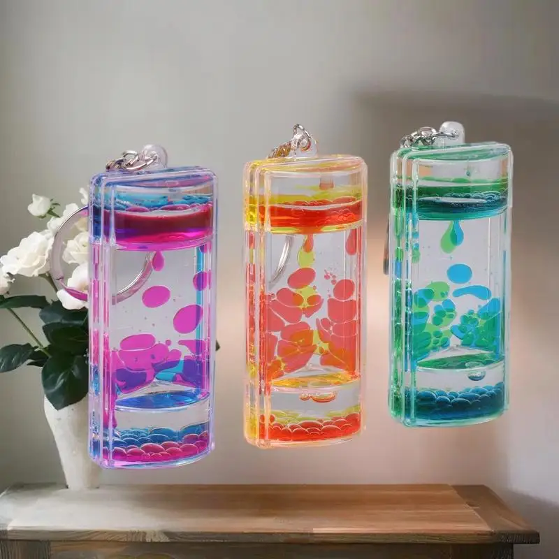 Dynamic Liquid Timers Key Chain Colorful Motion Bubbler  Keyring Bag Charm Decor
