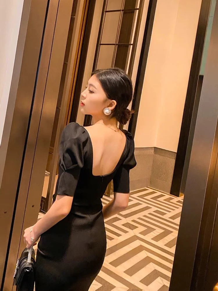 Retro Hepburn Ele Design Fada Aosphere Dr Coreano Sle Cintura Alta Bolha Sve Verão Or Sve Zíper Ba A-L...