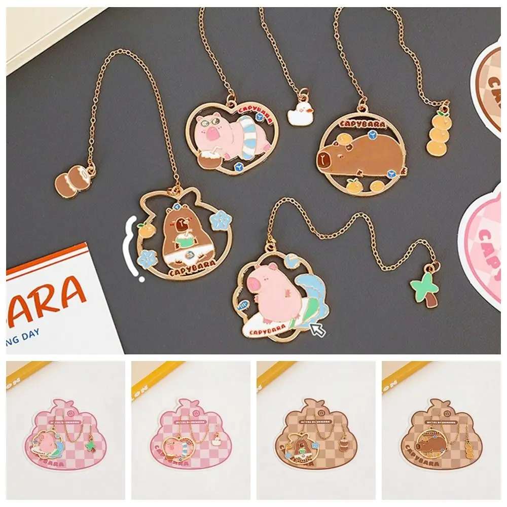 Kawaii Capybara Metal Bookmark Exquisite Portable Cartoon Book Clip High-grade Tassel Pendant Book Page Holder Pagination Mark