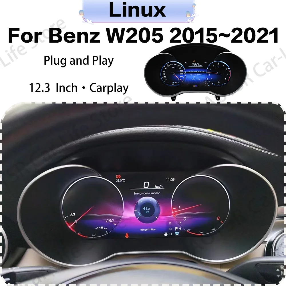 For Benz W205 2015~2021 12.3 Inch Plug and Play Digital Performance Display Dashboard LCD Speed Table Car Virtual Information
