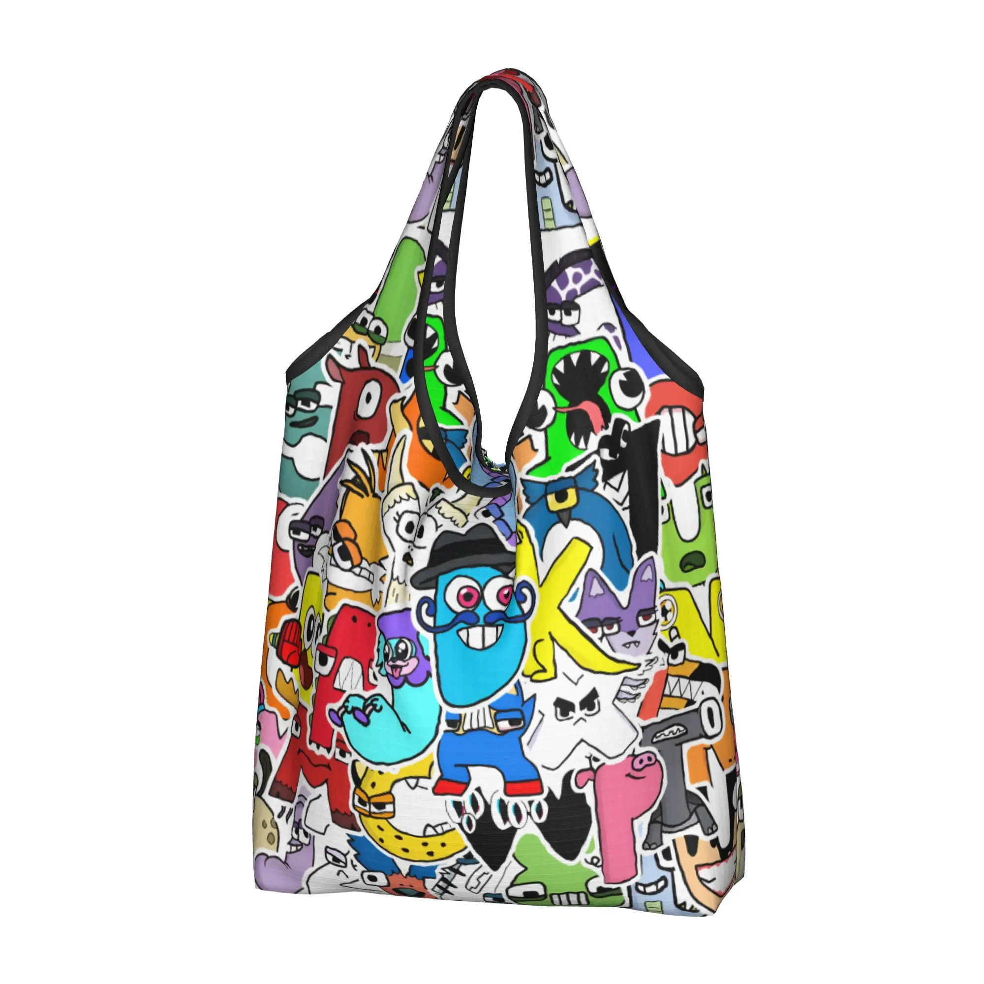 A-Alphabetes Hot Cartoon Grocery Tote Shopping Bag Women Fashion Letter Shoulder Shopper Bag Large Capacity Handbags