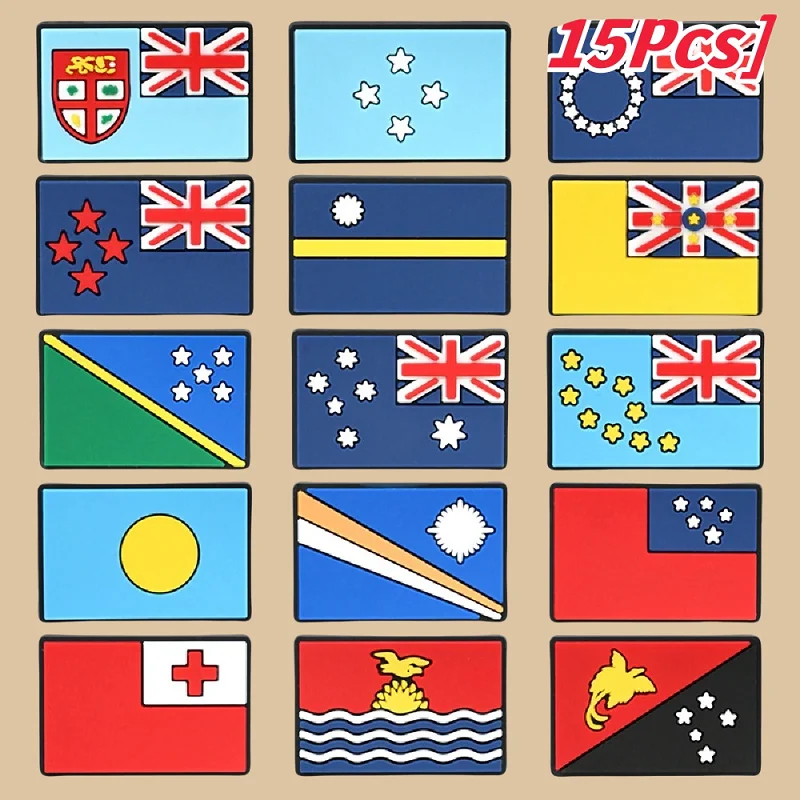 15 قطعة أعلام جديدة موضوع الأحذية السحر نيوزيلندا أستراليا جزر سليمان بالاو ساموا العلم مشبك حذاء الديكور الهدايا