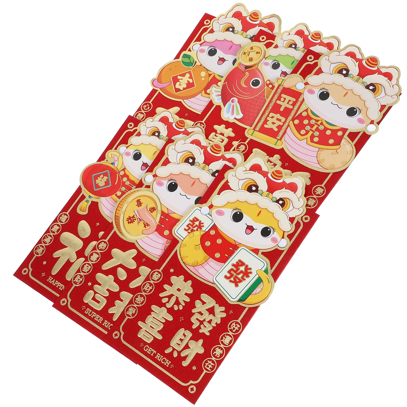 12 Pcs Cartoon Red Envelope Chinese New Year Decor Envelopes Cards with Pocket Packet Snake