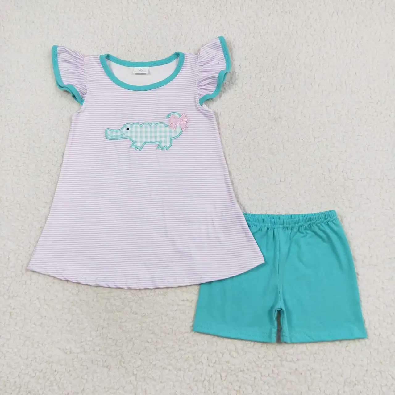 Wholesale boutique Toddler girls crocodile Outfits Baby kids Short Sleeves summer Clothing Children high quality green sets