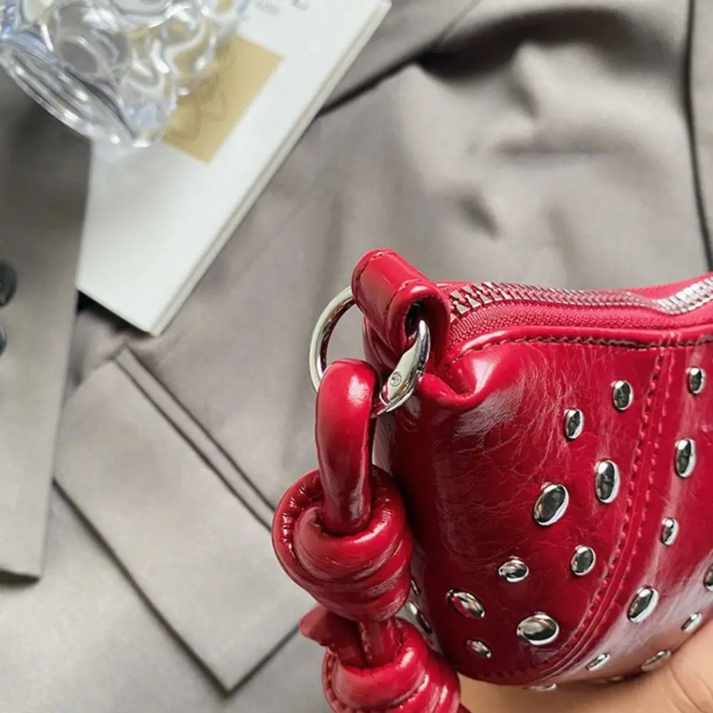 حقيبة كروسبودي حقيبة كتف كرواسون براون حزمة صغيرة المسامير بولي Dumplings حقيبة الكورية نمط بلون فاسق نمط حقائب اليد الفتيات #2