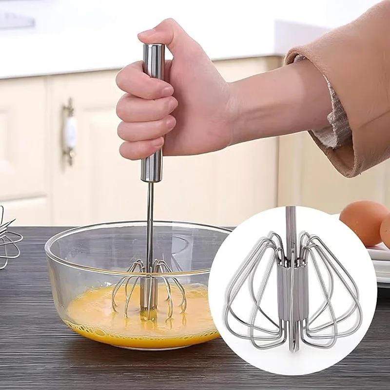 Semi-Automatic Egg Beater Stainless Steel Egg Whisk Manual Press Type Mixer Self Turning Egg Stirrer Kitchen Egg Tools