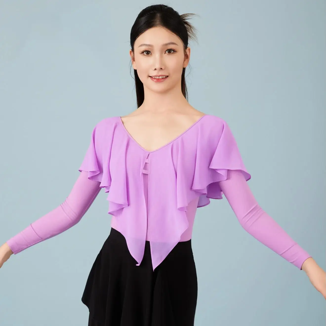 Adulto sexy com decote em v malha superior roupas de dança moderna para mulheres valsa tango dança de salão latina trajes desempenho wear dn22330