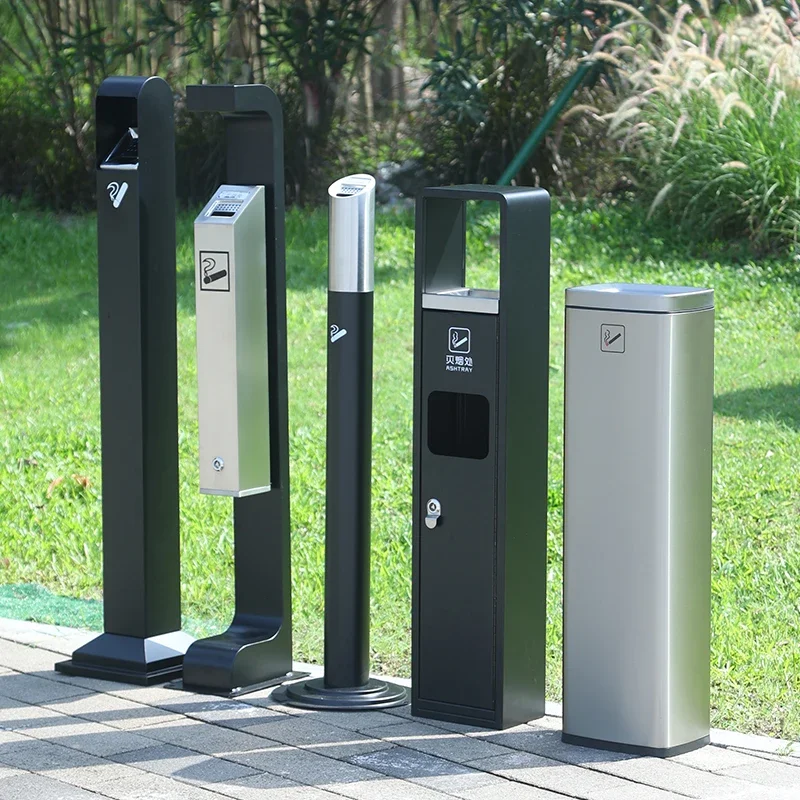 new Outdoor floor ashtray large stainless steel ash column vertical extinguishing column cigarette butt trash can cigarette butt