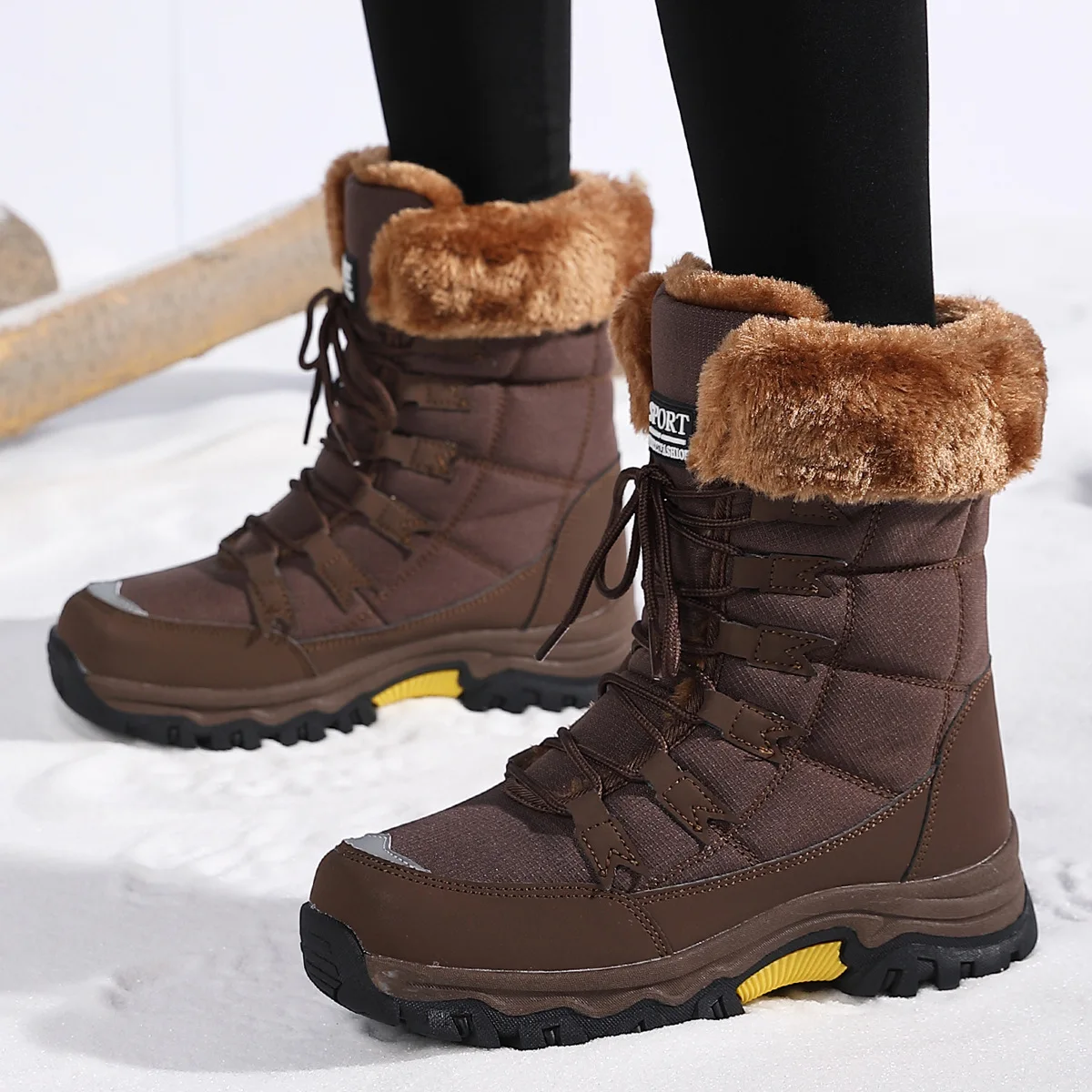 Winter Warm-up Ladies Mid-length Snow Boots with Insulation and Thick Outer Layer Outdoor Boots, Extra Large Size Cotton Shoes