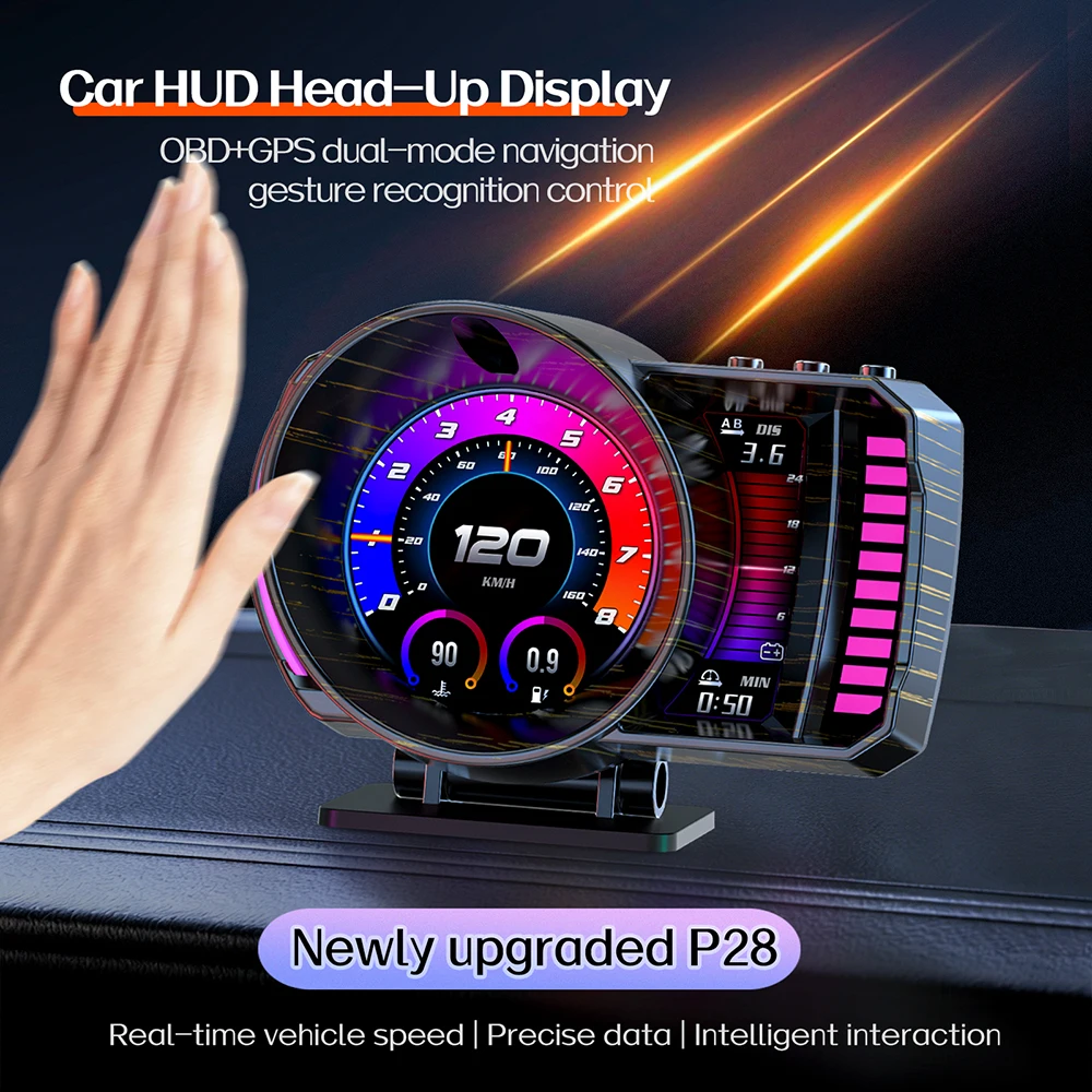 2026 NEW 12-Language OBD2+GPS Gesture-controlled screen switching 4 inch TFT LCD Head-up Display RGB Ambient Light & 13-UI Theme