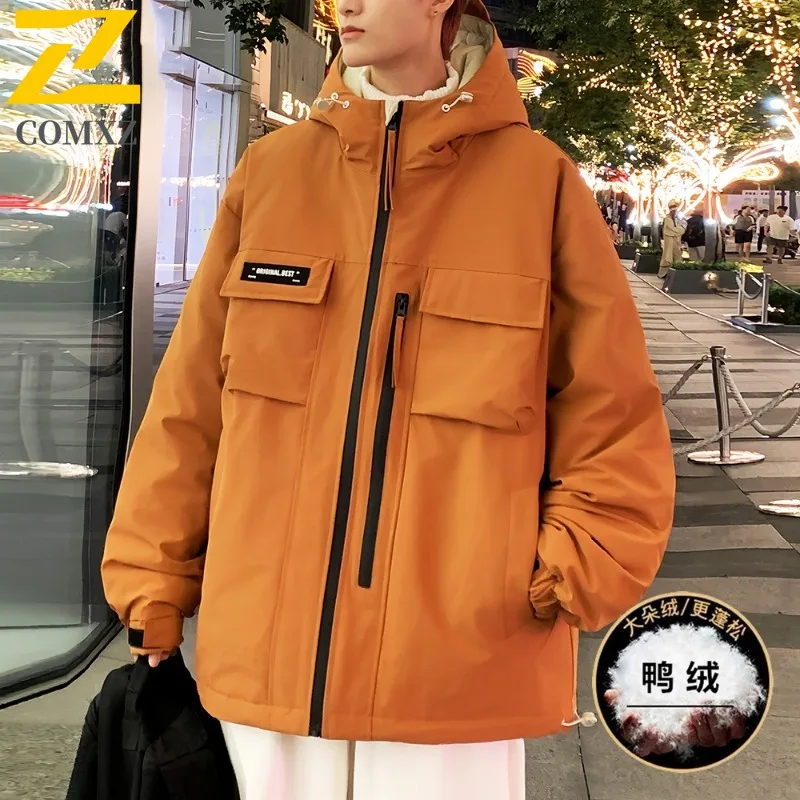 COMXZ Men Duck Down 3 in 1 Winter Jacket American Style Vintage Hooded Workwear Windproof Outdoor Sport Lightweight Coat 2025