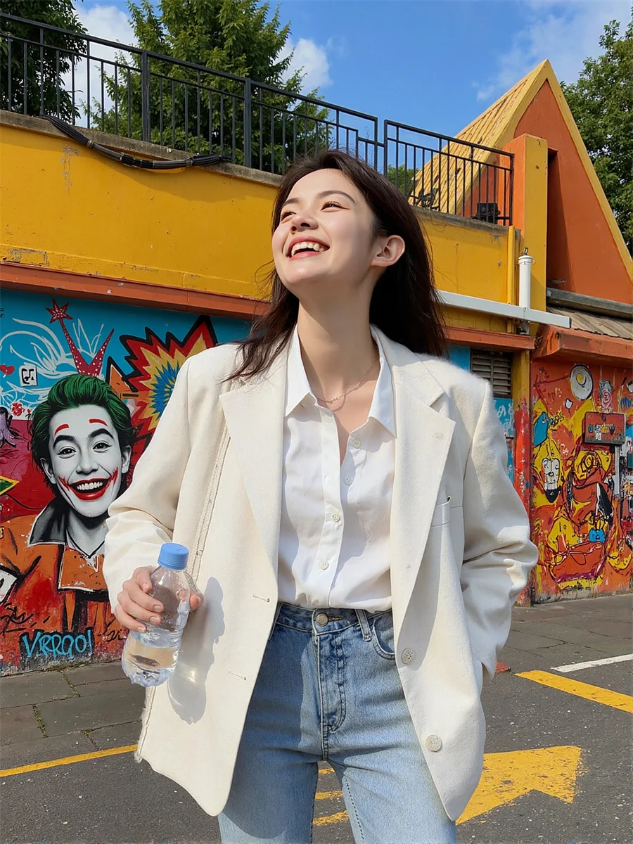 

Women'S Overcoat Female Blazers Black White Hit Joint Graceful Temper Hipsters Quilted Satin-Effect Romantic Wash Simplicity