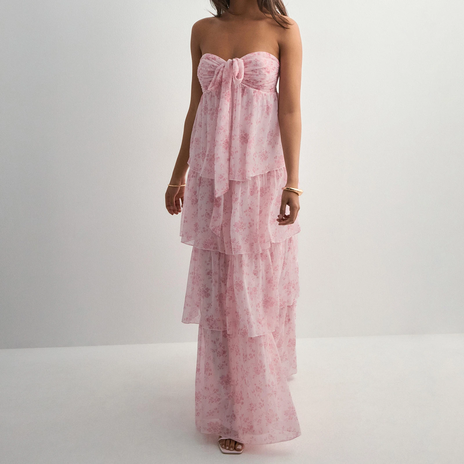 2025 feminino elegante sem alças vestido longo sólido/flor moda sem mangas em camadas bainha tubo vestido de verão férias praia vestido