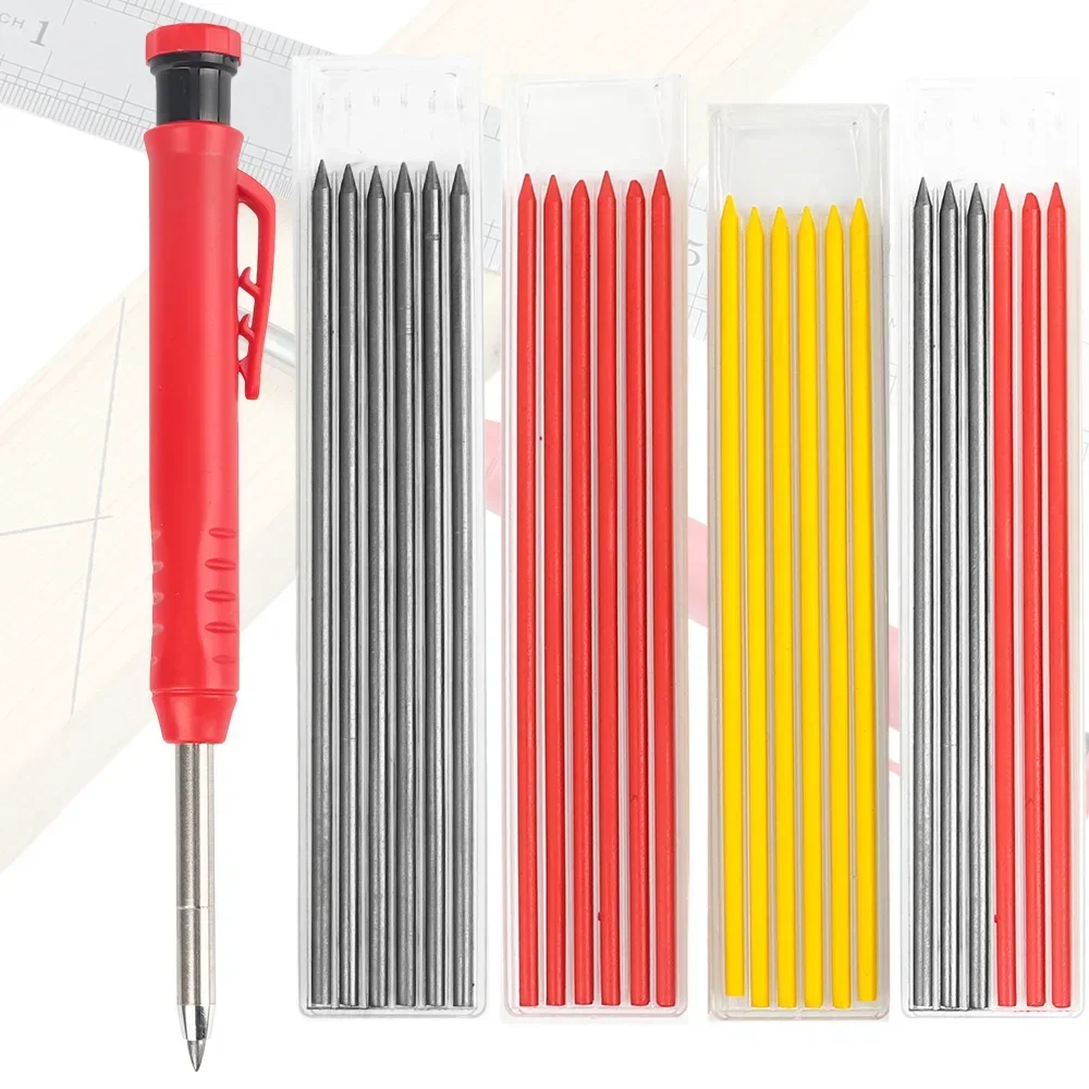 Solid Carpenter Mechanical Pencil With Sharpener For Construction Woodworking Long Head Carpenter Pencil Stationery Supplies