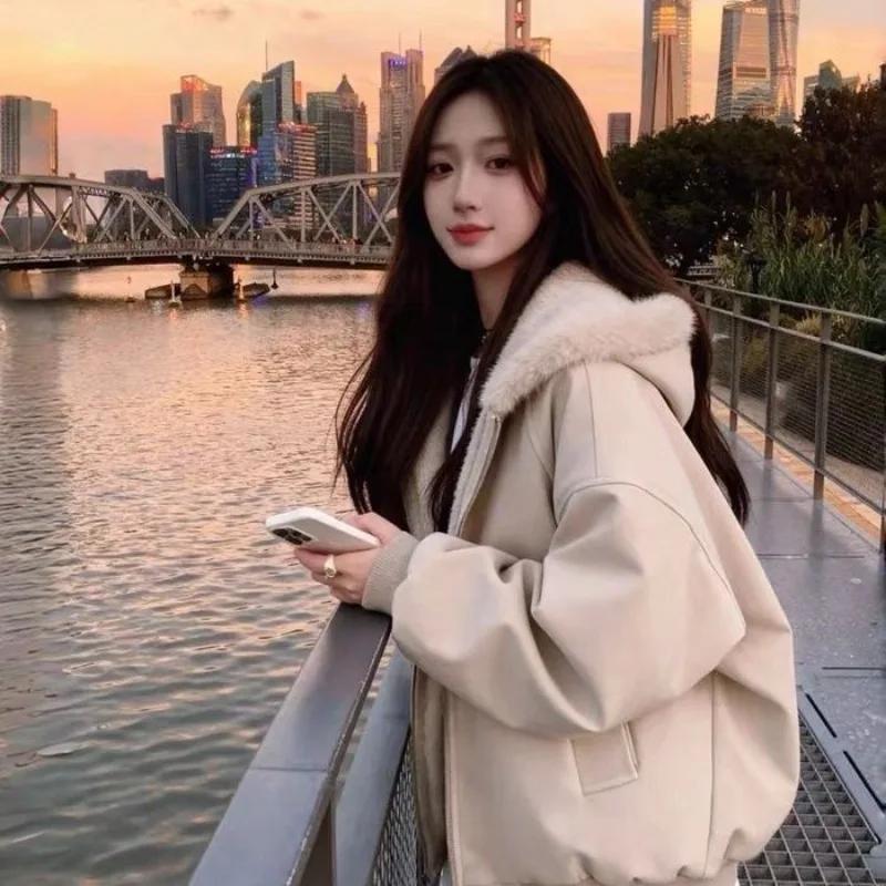 

Lychee Patterned Leather Seat Mountain Carving Jacket for Men Women Winter With Thick fur Thick fur Coat fur Collar Cotton Coat