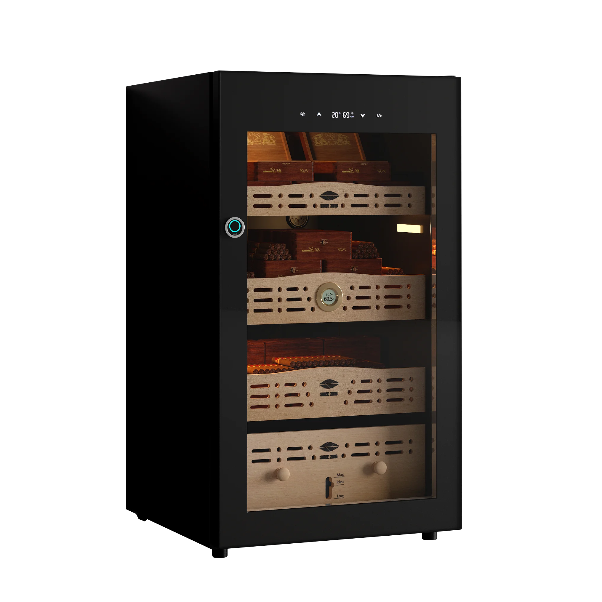 Touch Control Cigar Humidor Cigar Cabinet With Adjustable Feet For Hotel Garage Household RV Double-Layer Tempered Glass