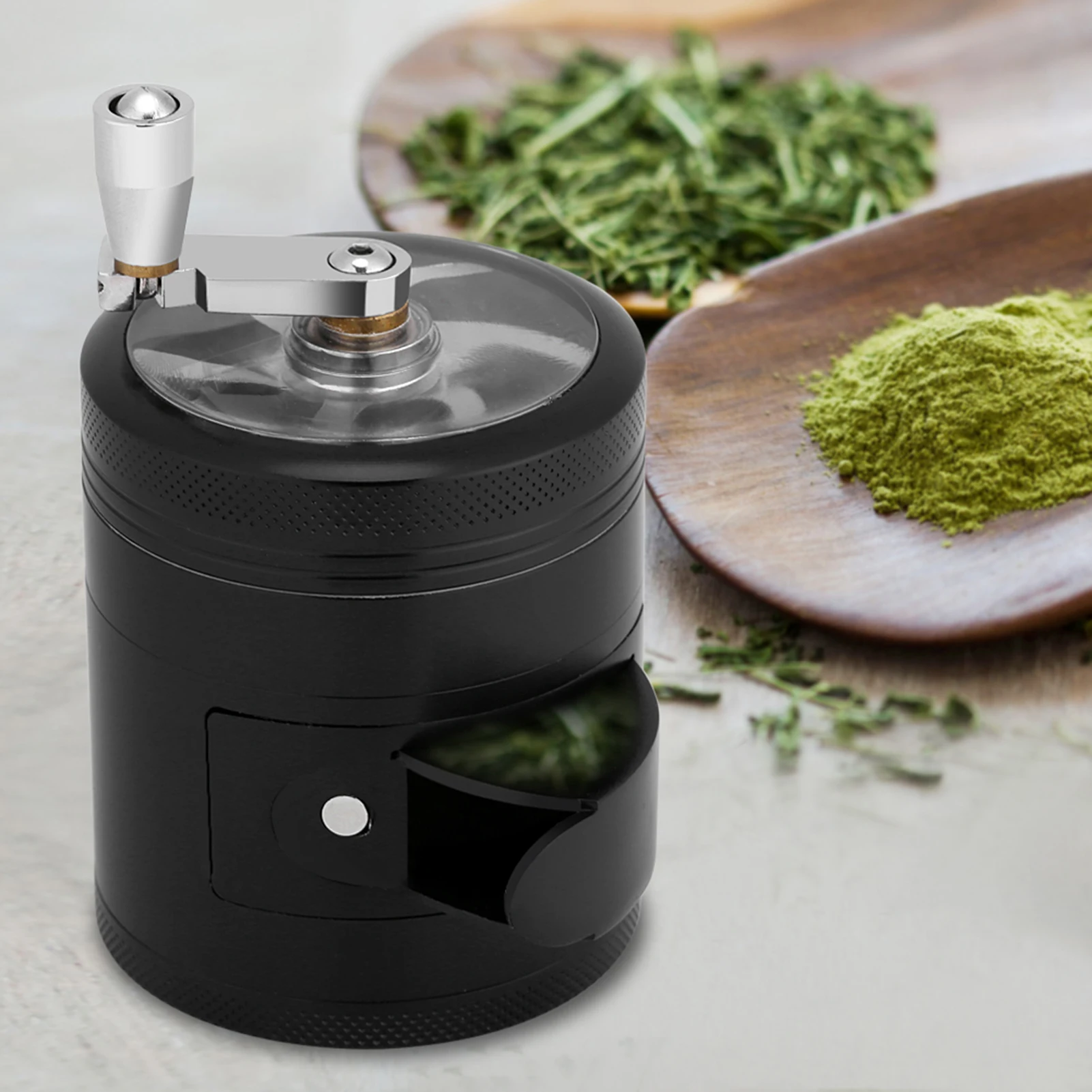 

Zinc Alloy Spice Kitchen Grinder With 4 Layers Household Pepper Herbal Pollen Manual Grinder With Crank Handle