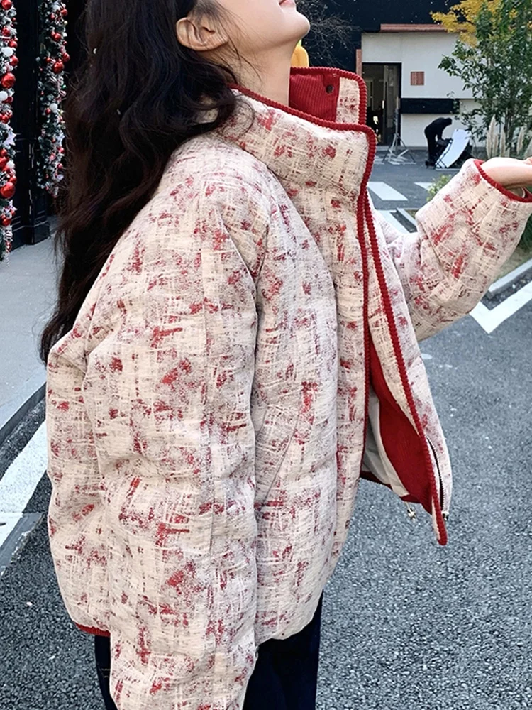 

Puff Sve ort Printed Stand Collar down Cotton Jaet Women Winter New Sle School Sweet Small Size Thi Bread Coat