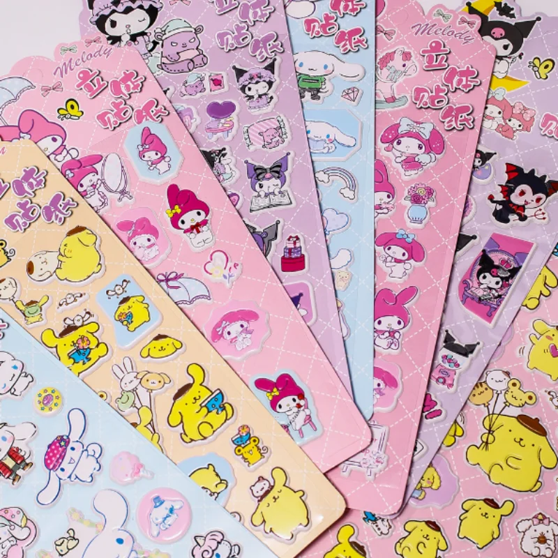 

24pcs/lot Sanrio Kuromi Melody Cinnamoroll Kitty 3D Stickers Cute Scrapbooking DIY Diary Decorative Sticker Album Stick Label
