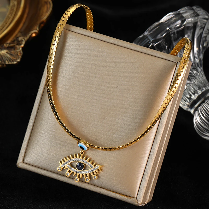 EILIECK 316L Edelstahl Blauer Zirkon Kristall Charm Halskette Ohrringe Armband Für Frauen Goldfarben Schmucksets Accessoires – Detail 14