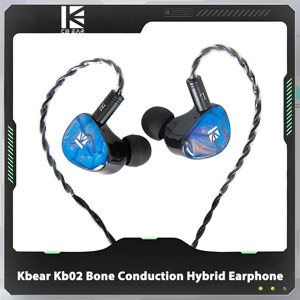Kbear Kb02 인이어 골전도 하이브리드 이어폰, Hifi 베이스 모니터, 유선 헤드폰, 교체 가능한 Iem 케이블, 게이밍 커스텀
