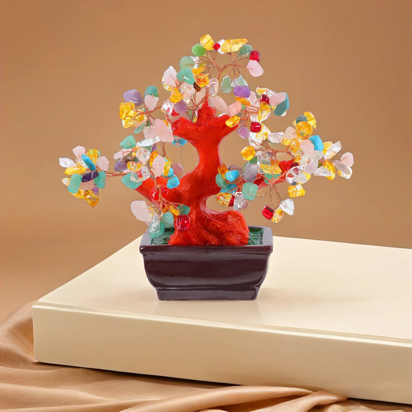 クリスタルマネーツリーデスクトップオーナメント絶妙なクリスタル樹脂盆栽オフィスデスク装飾富幸運装飾家の装飾