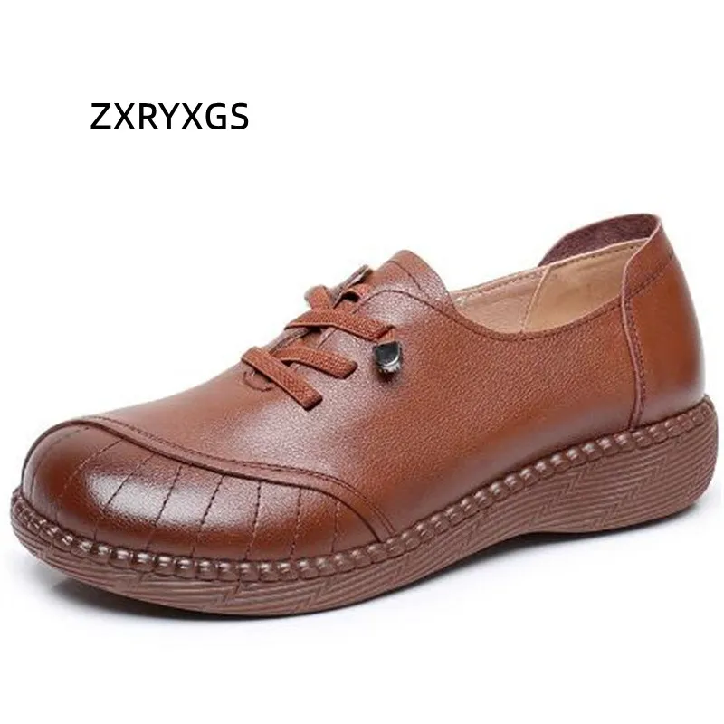 

ZXRYXGS 2023 Premium Cowhide Spring Sneakers Casual Shoes Flat Comfort Flat Shoes Large Size Retro Trend Sneakers Women Shoes