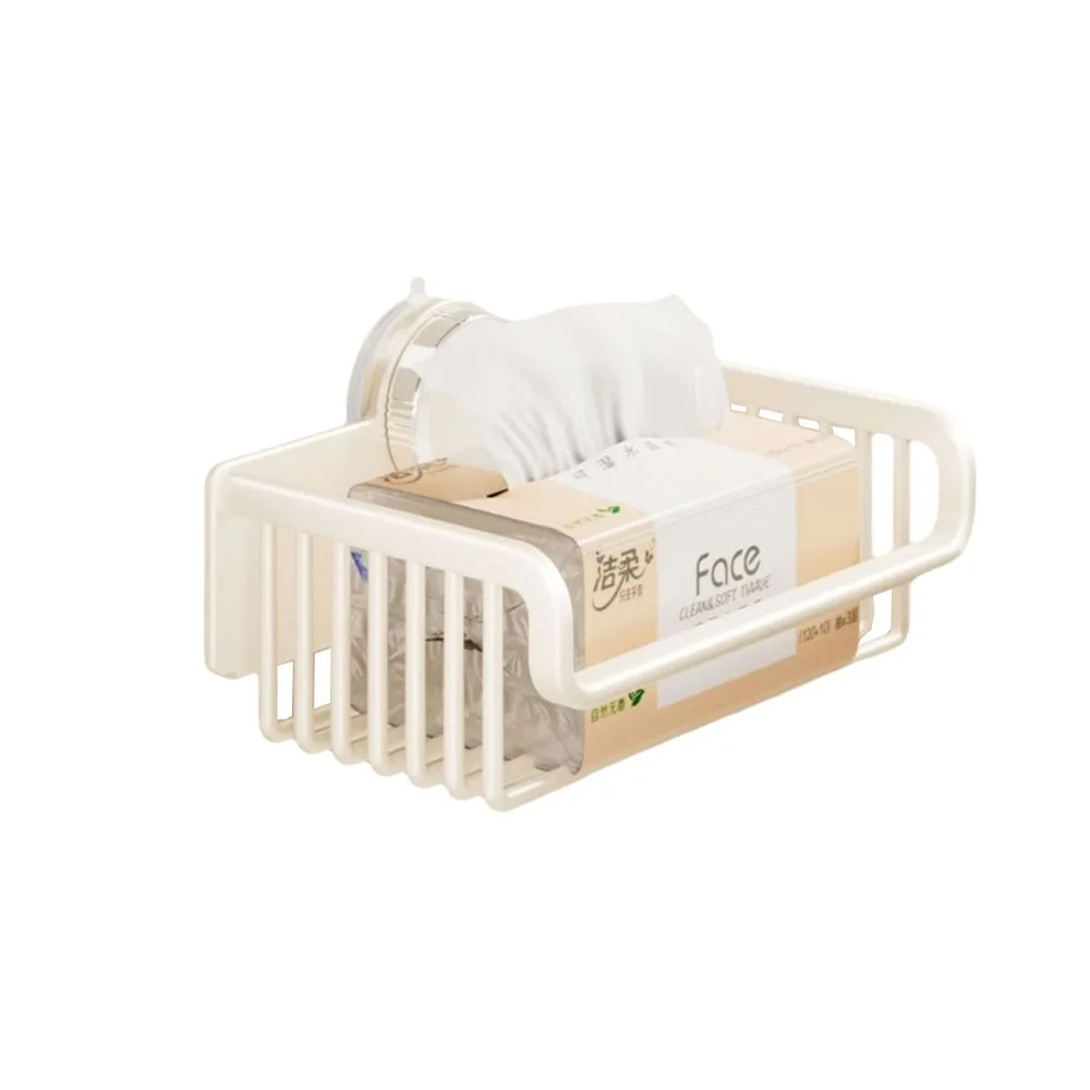 

Suction Cups Wall Mounted Storage Rack Non Perforated Square/Circular Hanging Tissue Basket Space Saving Multifunctional