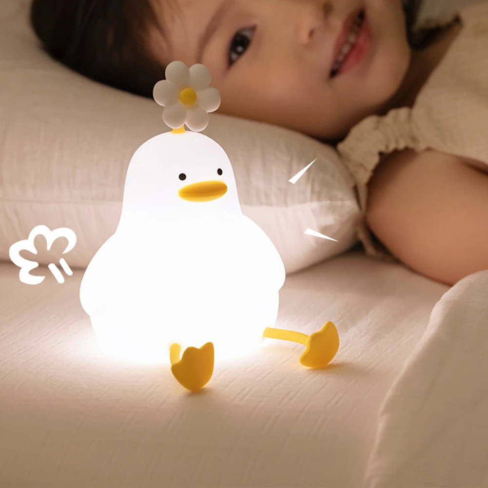 Silicone Flower Ducks Patting Light USB Charging Lightweight Ambience Light Cute Patting Nightlight Bedside Lamp Gift For Kids