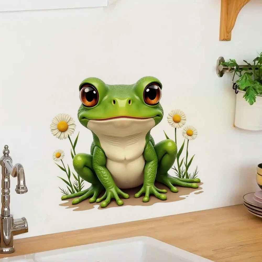 Cute Frog And Wildflower Pattern Stickers,Wall Decal Removable