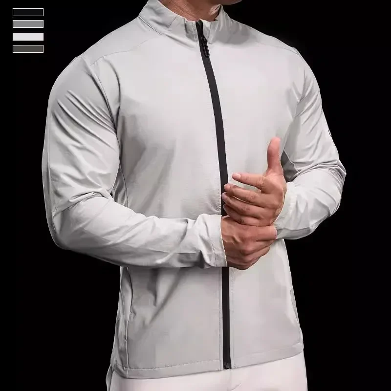 2024 Spring Autumn Running Training Sports Jacket Men Zipper Stand Collar Top Stretch Slim Long Sleeve Shirt Gym Fitness Jacket