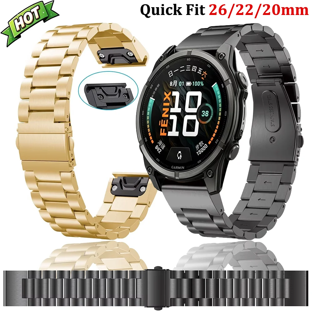 Quick Fit 26/22/20mm Metal Strap For Garmin Fenix 8 7X 7S E Tactix 8 Enduro 3 Stainless Steel Bracelet for Garmin Fenix 9 9 Pro